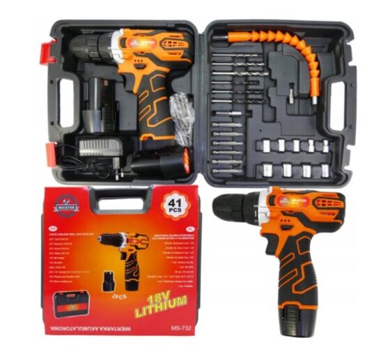 Akumuliatorinis gręžtuvas-suktuvas su 41 priedų ir 2x Akumuliatoriai 18V